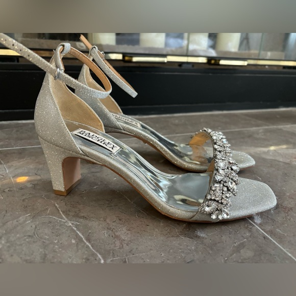 Badgley Mischa Silver Sparkle Heels with Ankle Strap - Picture 4 of 6